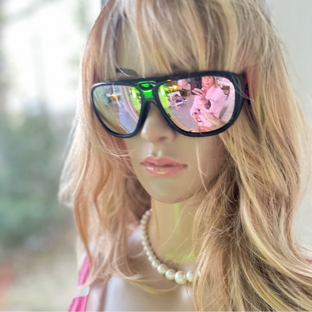 Black Frame Sunglasses with Pink Temples Pink Mirrored Lenses Custom